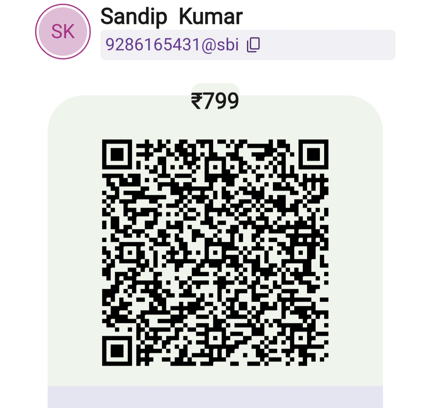 Sandip Kumar UPI QR scanner for the ₹799 consultation fee