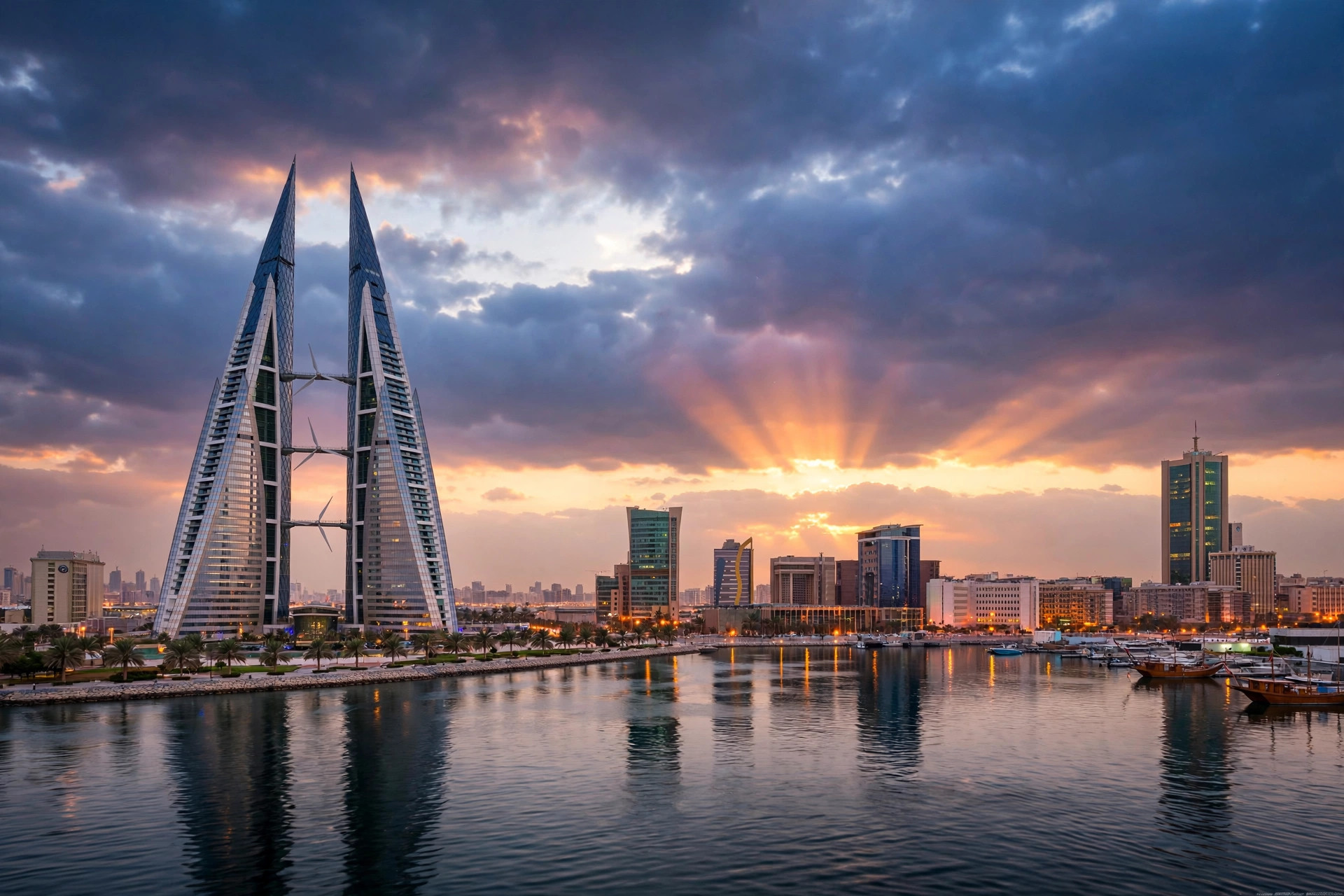 Manama skyline at dusk, Bahrain e-visa for Indians