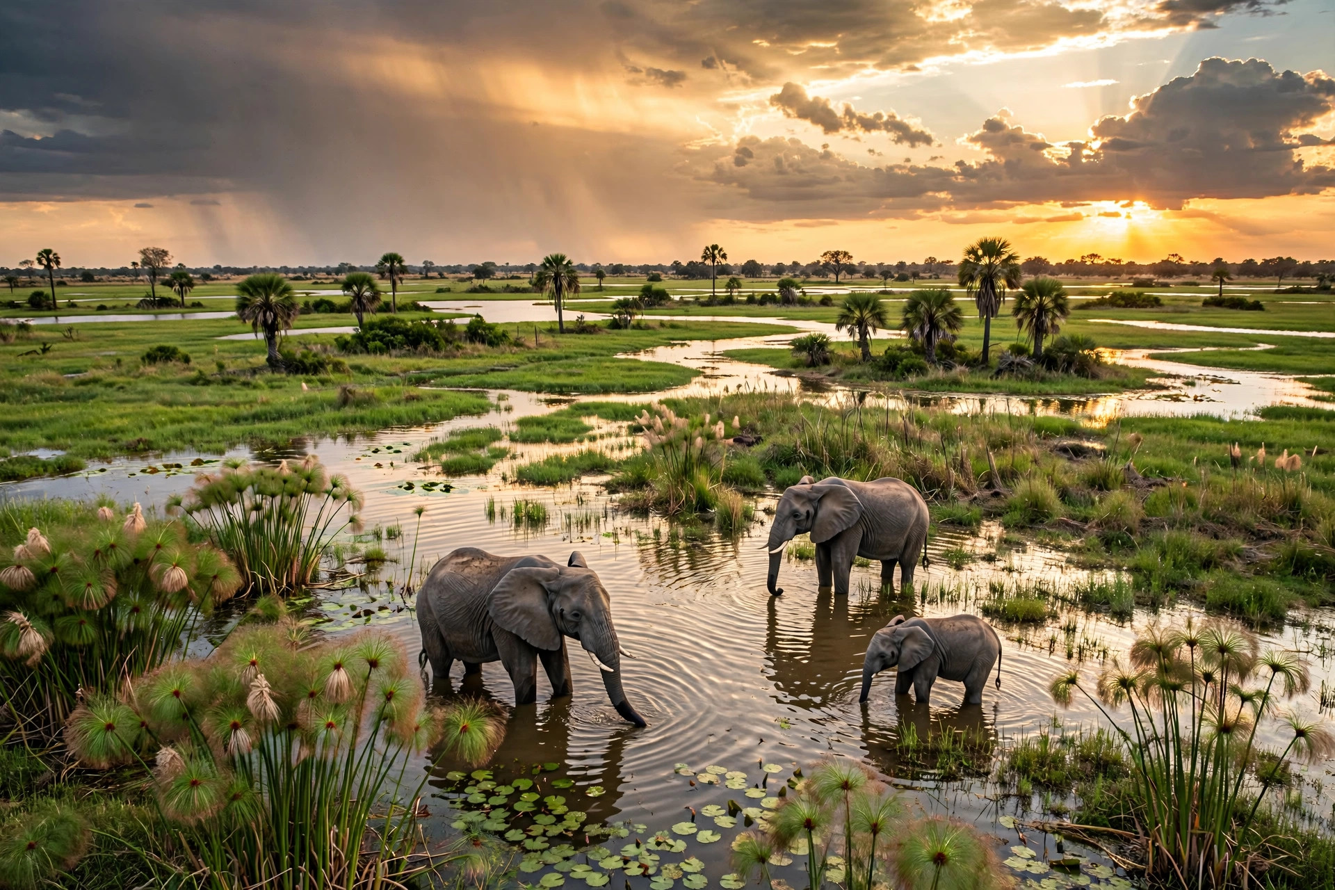 Okavango Delta elephants at sunset, Botswana e-visa for Indians