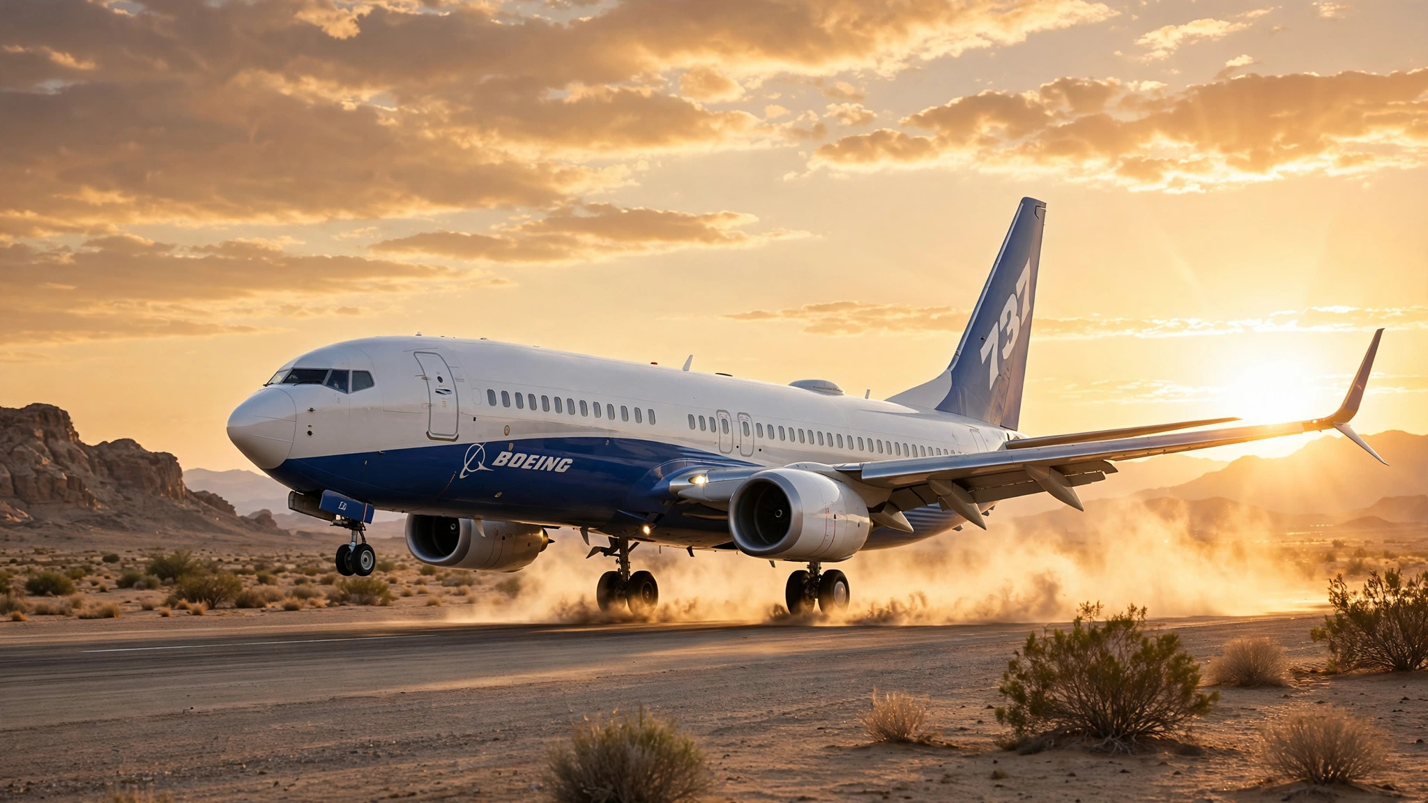 FlyDubai Captain Smit Machchhar: Hero Who Saved 174 Lives AI illustration of the FlyDubai jet landing safely at sunset in Tabuk after the Flight FZ1073 emergency
