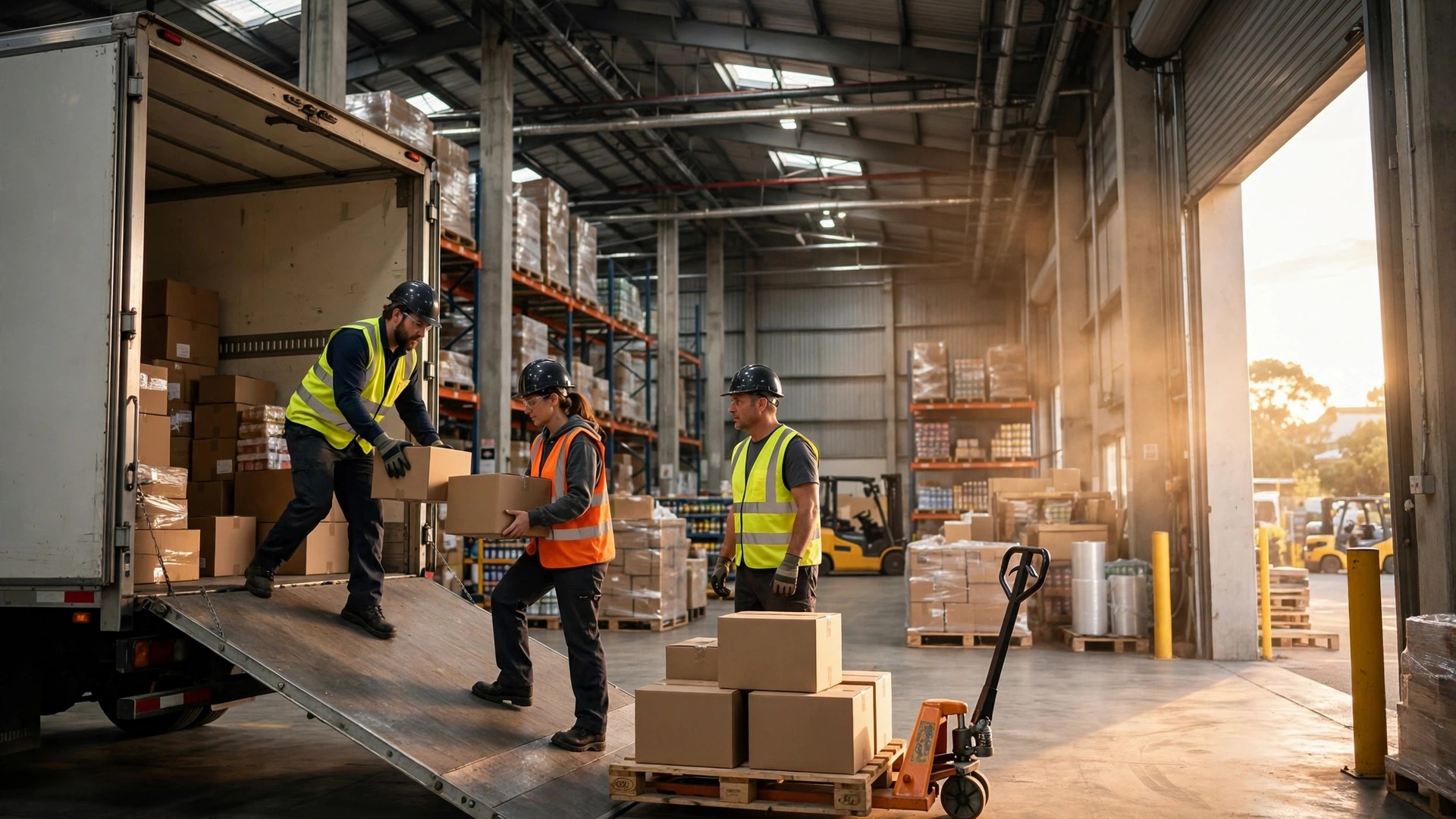 Australia Farm and Warehouse Jobs for Indians: Visa Options Guide Warehouse workers unloading boxes inside a modern Australian warehouse