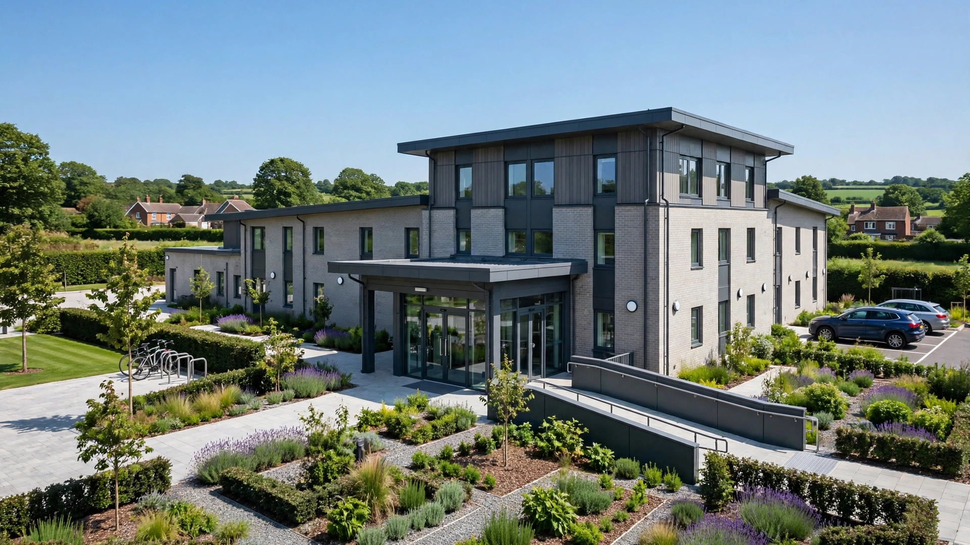 UK Care Worker Visa: Rules, Salary and Eligibility Guide Modern UK care home building exterior under clear sky