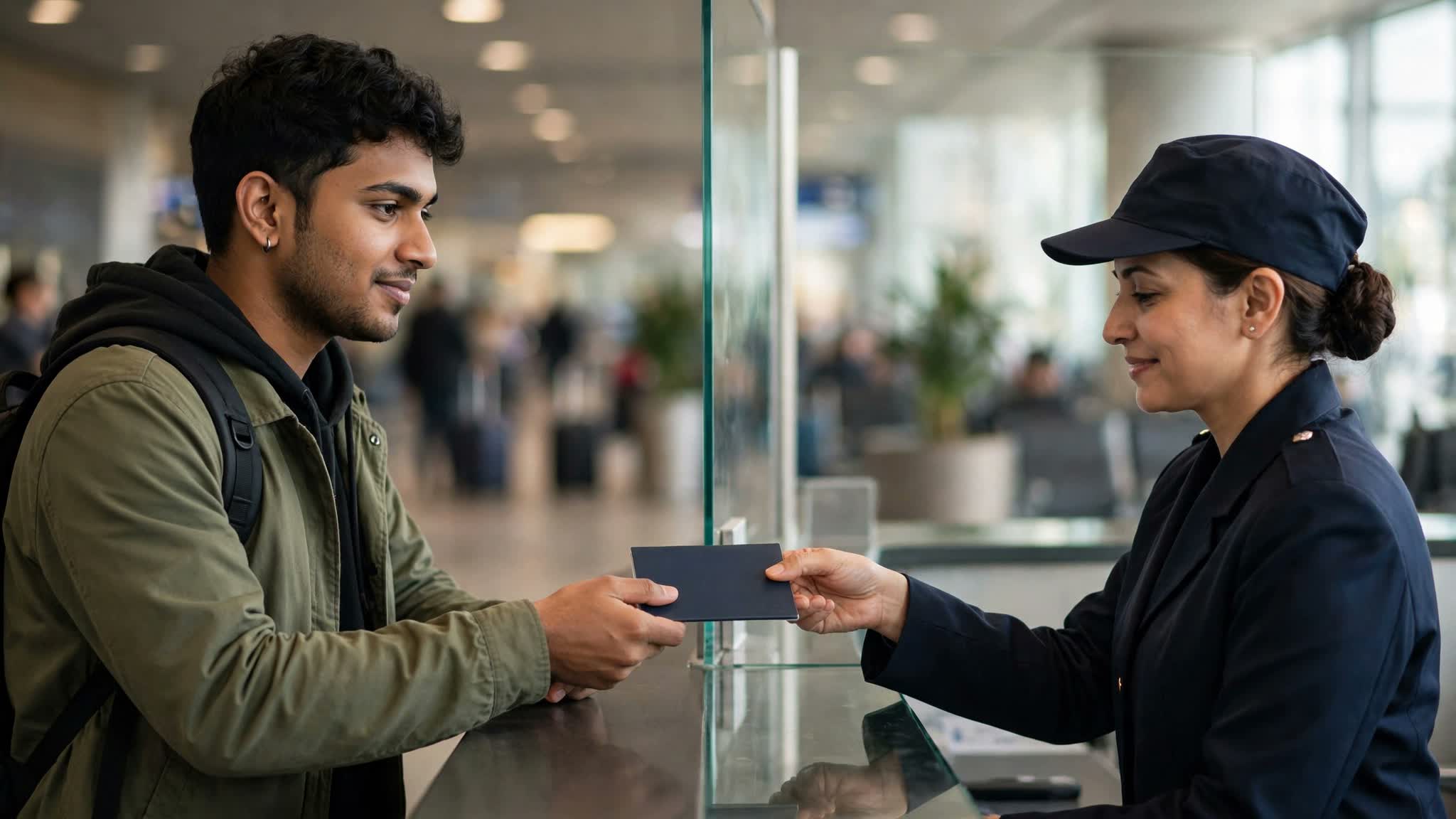 First Foreign Trip: Airport Immigration Guide for Indians Indian traveller handing passport to immigration officer