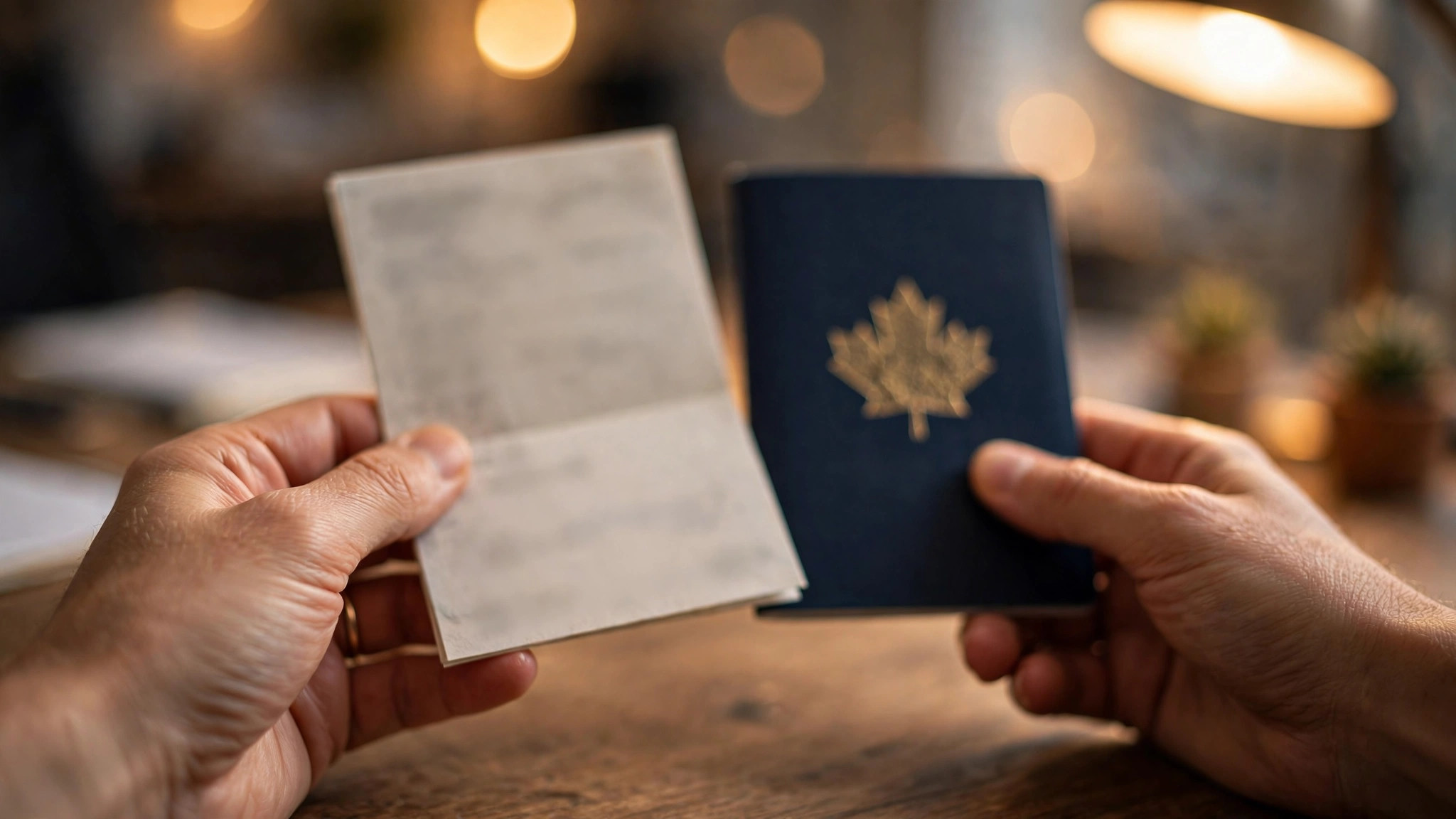 Canada LMIA Jobs for Indians: Apply Legally, Step by Step Hands holding Canadian work permit documents and passport on a desk