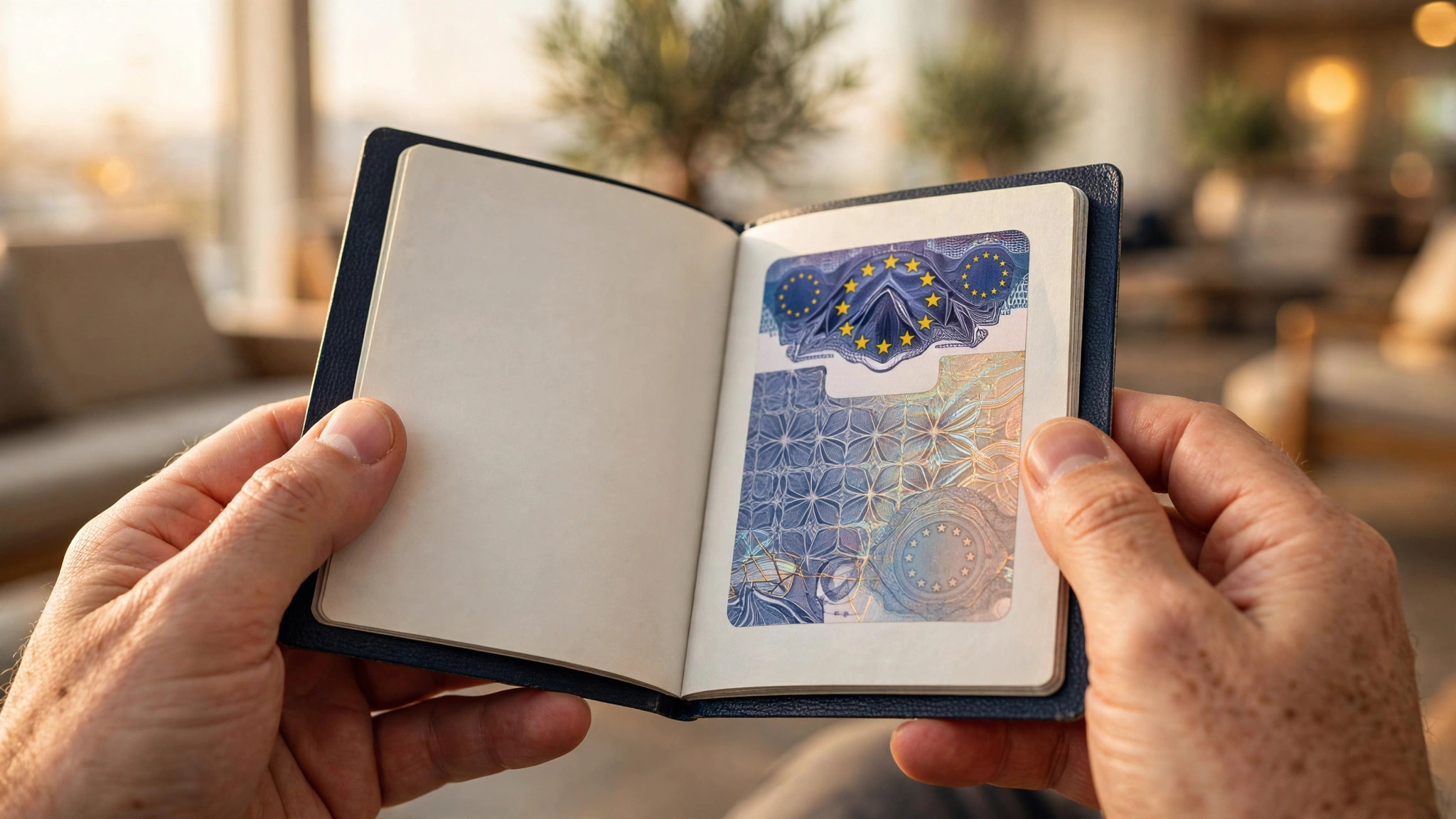 Digital Schengen Visa: What Indian Travellers Should Prepare For Traveller’s hands holding a passport open on a European visa sticker page