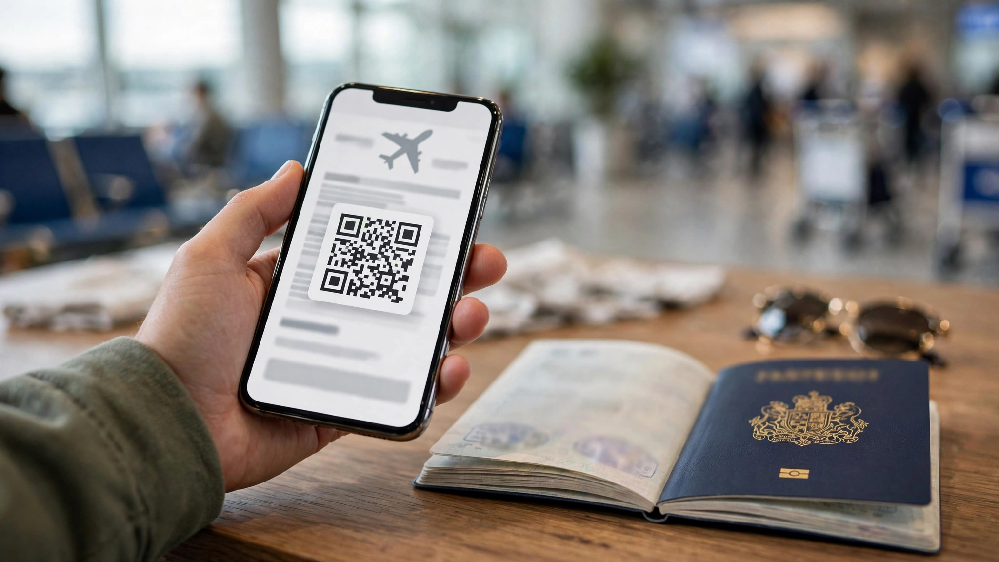 Cambodia E-Visa for Indians: No Sticker in Passport Now Traveller holding smartphone with e-visa QR code beside passport at airport
