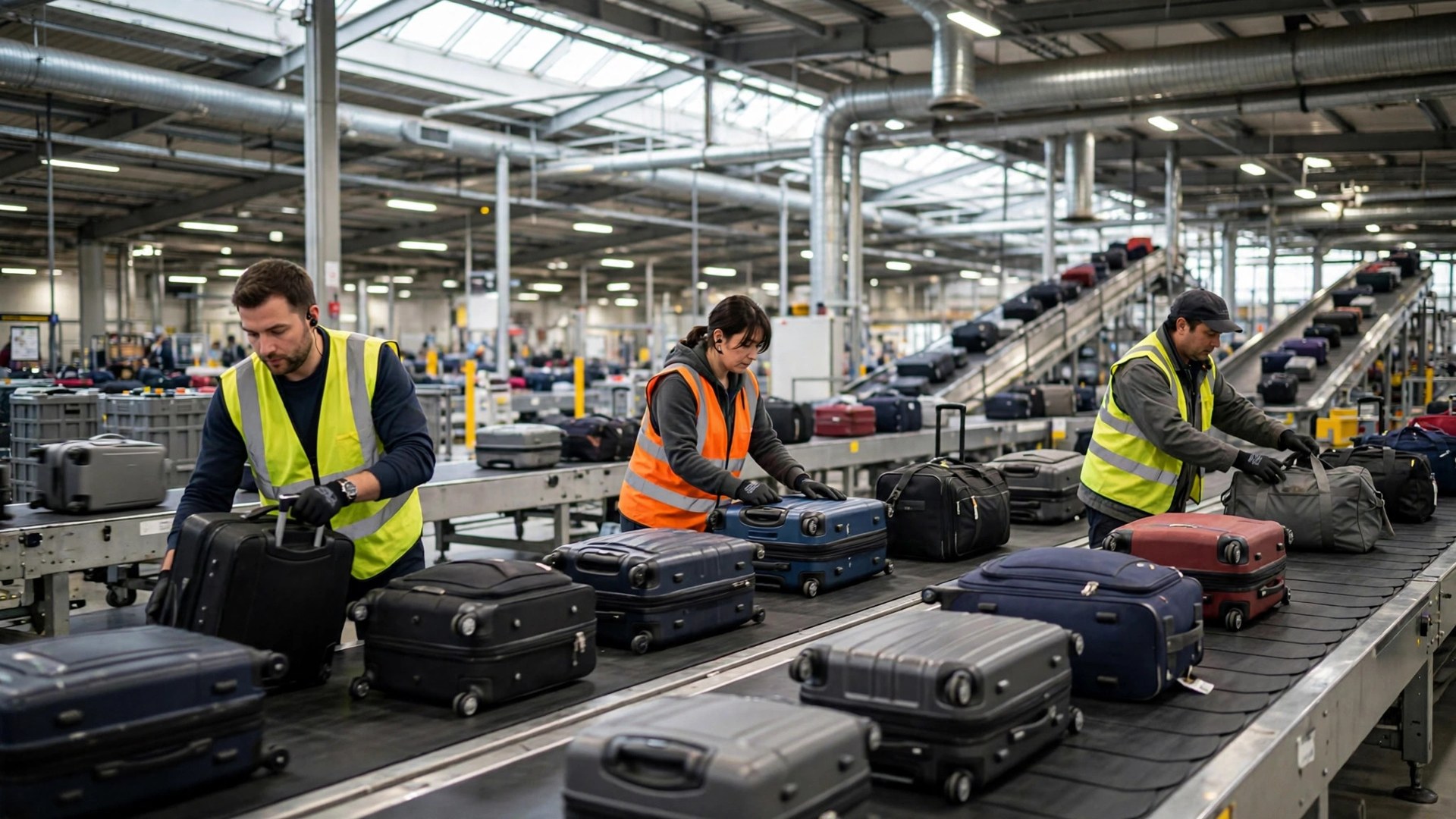 Gulf Jobs for Indians: Saudi Airport Jobs Drive in Chennai Airport baggage sorting staff handling luggage belts in terminal operations area