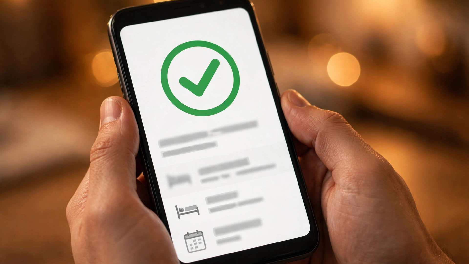 Hotel Booking Fraud: 8 Smart Ways to Keep Your Money Safe Hands holding a smartphone showing a verified hotel booking confirmation with a green checkmark