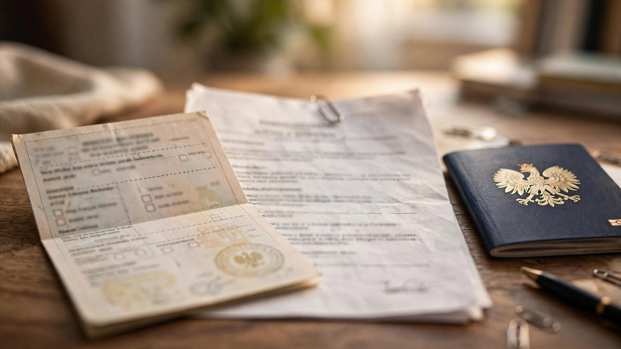 Poland Factory Jobs for Indians: Salary, Visa and Process Guide Polish work permit documents and employment contract on a desk beside a passport
