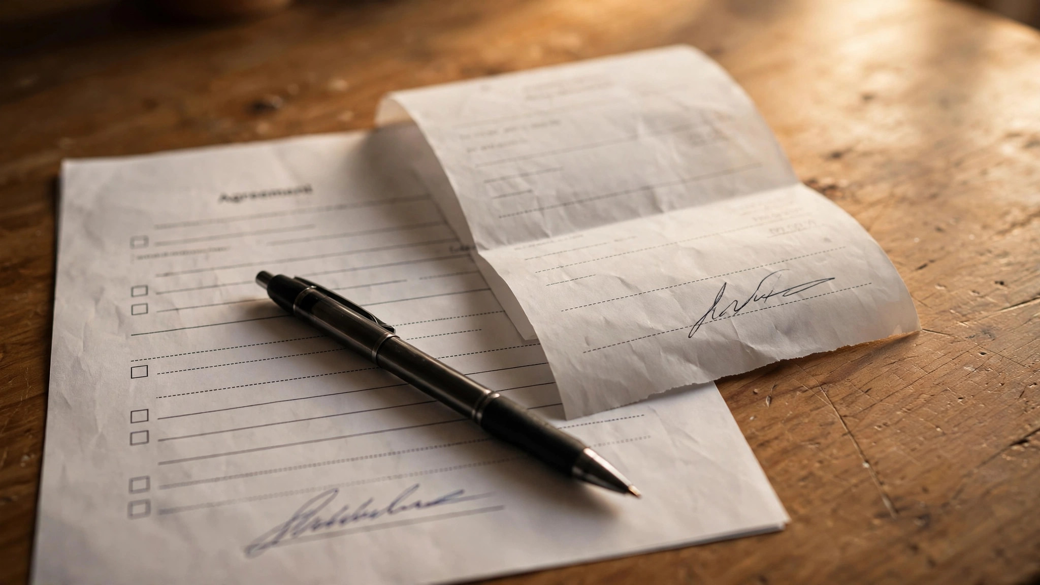 Advance Payment Fraud: 6 Checks Before Paying Any Agent Close-up of a signed receipt and written agreement document with a pen on a desk