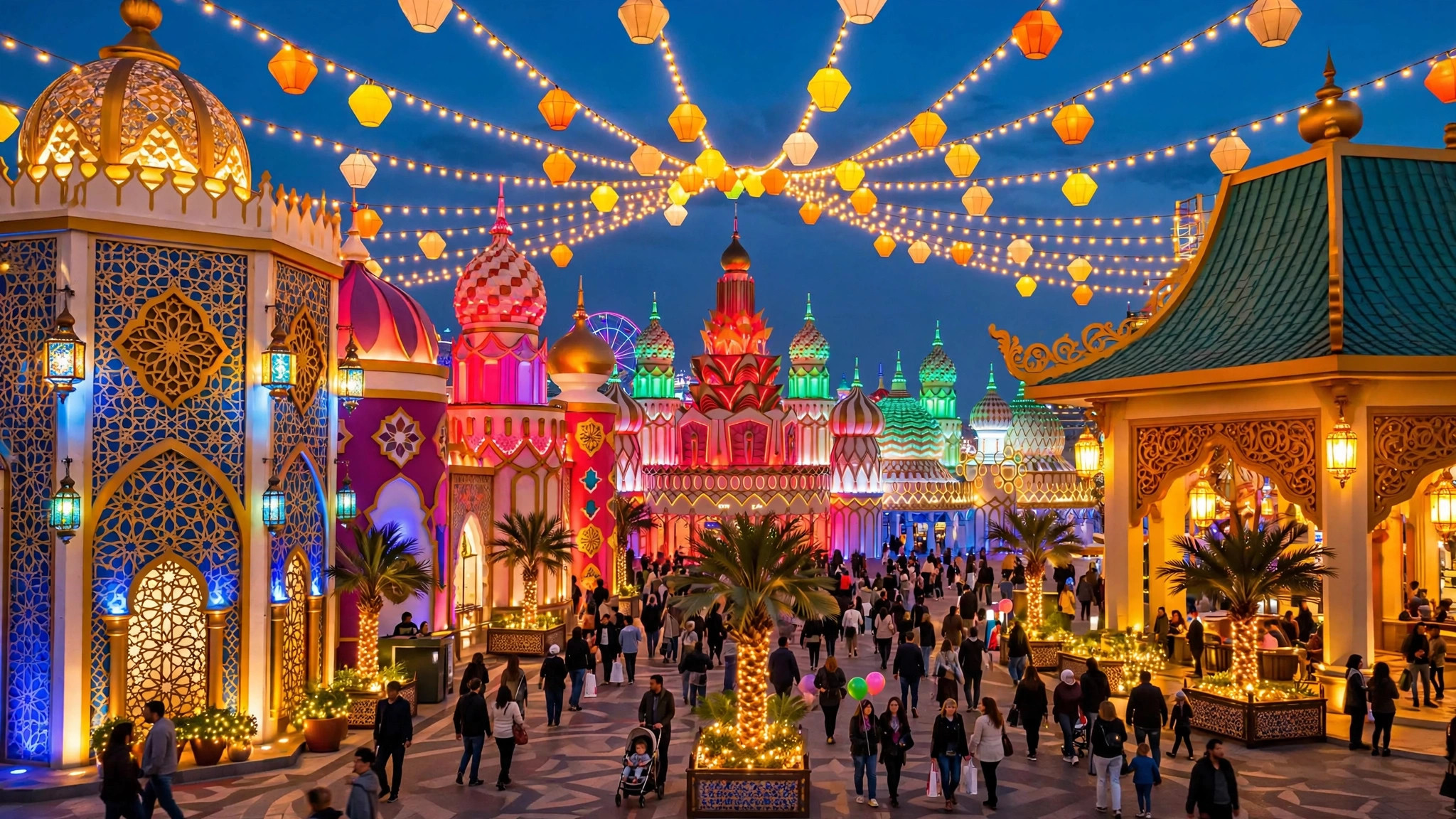 Dubai Shopping Festival Travel Guide: Dates, Malls and Deals Colourful pavilions and evening crowds at Global Village Dubai festival season