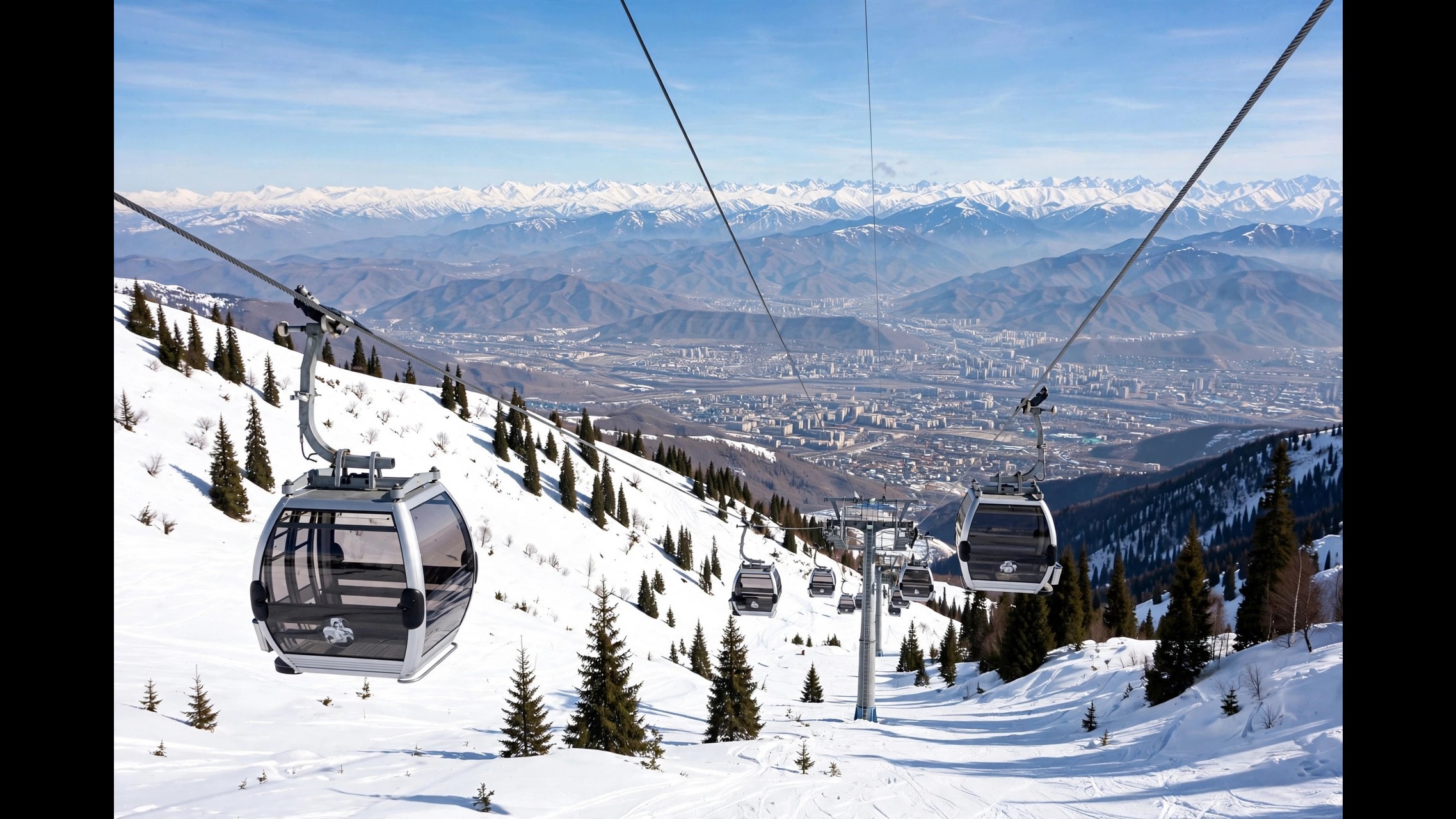 Almaty 5-Day Tour Package: Itinerary, Cost and Travel Tips Shymbulak ski resort gondolas over snowy slopes with Almaty valley below