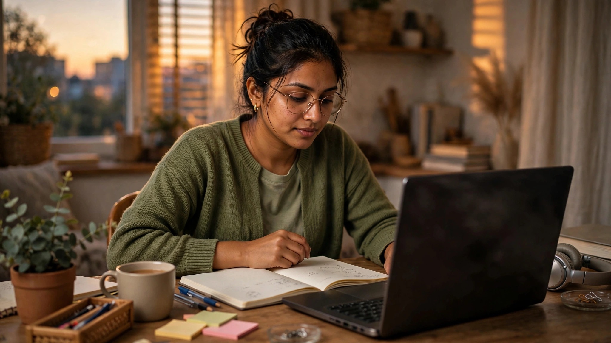Germany Nursing Jobs for Indians: Eligibility and Process Indian woman studying German on a laptop at home in the evening