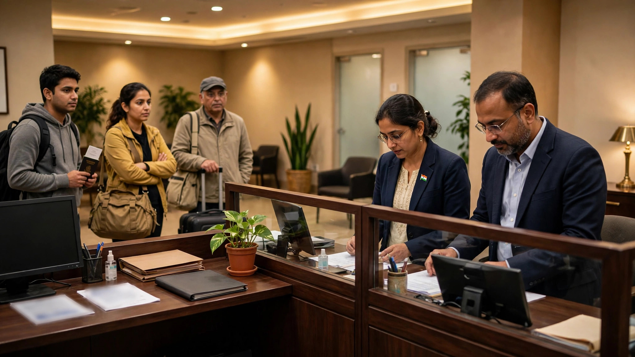 MEA Travel Advisory for Indians: Latest Updates and Warnings Indian embassy helpdesk counter with travellers waiting