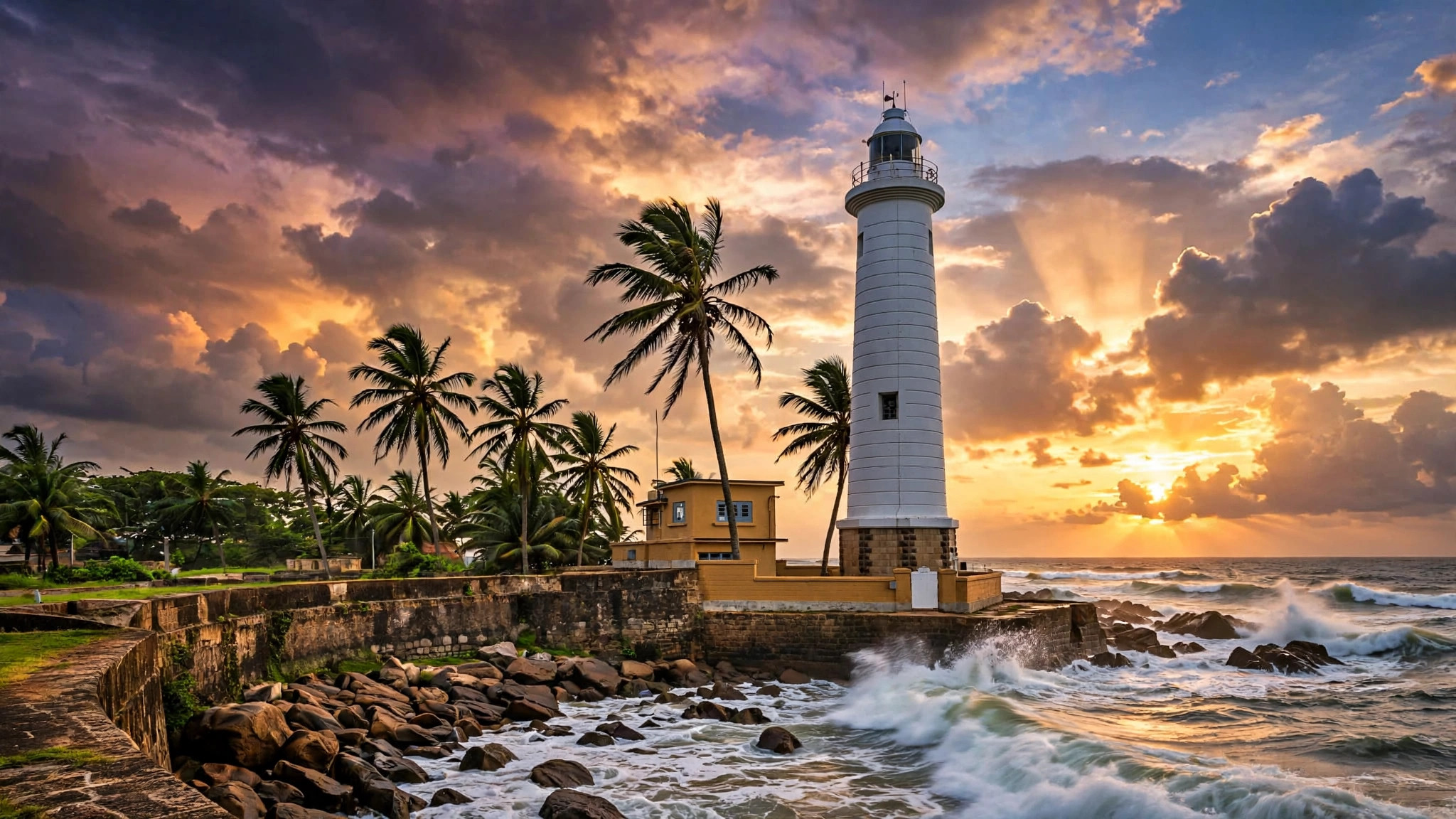 Sri Lanka 5-Day Tour Package: Ramayana Trail Itinerary Guide Galle Fort lighthouse at sunset, ocean waves