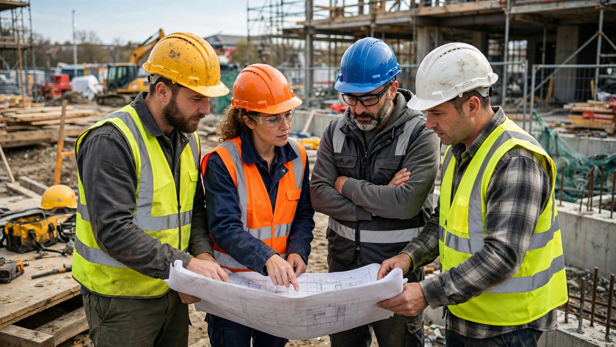 Belarus Jobs for Indians: 166 Vacancies, Salary & Apply Guide Construction workers reviewing blueprints